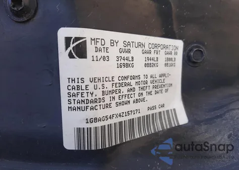 2004 Saturn Ion Level 1 из США, поврежденный, VIN 1G8AG54FX4Z157171